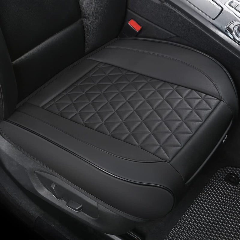 Black Panther 1 Pair Front Seat Covers Luxury Faux Leather Bottom Seat Cushions, Anti-Slip and Wrap Around The Bottom, Fit 95% of Vehicles - Black - Image 1